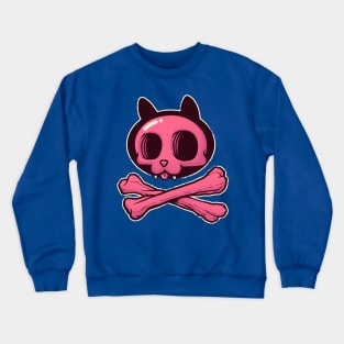 Cute Pink Cartoon Cat Skull & Bones Adorkable Kitten Crewneck Sweatshirt